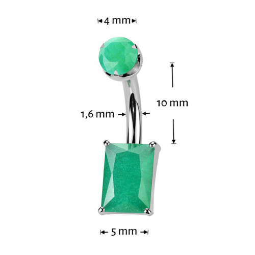 Piercing do pupku obdĺžnik - TITAN, Green Onyx