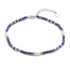 Minerálny náramok prírodný Sodalit a perly, striebro AG925