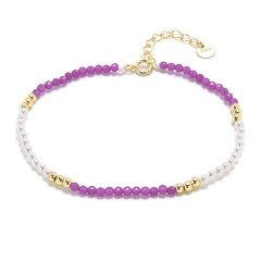 Pozlátený minerálny náramok prírodný Rubín a perly, striebro AG925