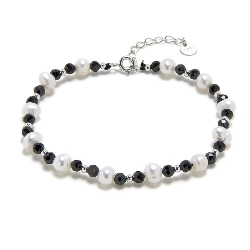 Minerálny náramok prírodný Spinel a perličky, striebro AG925