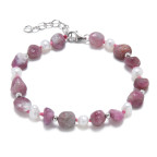 Minerálny náramok prírodný Turmalín a perličky, striebro AG925