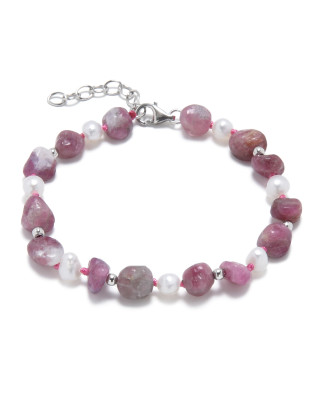 Minerálny náramok prírodný Turmalín a perličky, striebro AG925