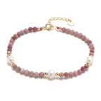 Minerálny náramok prírodný Rodonit a perly, striebro AG925