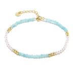 Pozlátený minerálny náramok prírodný Amazonit a perly, striebro AG925
