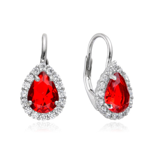 Strieborné dámske náušnice červené zirkóny