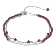 Minerálny náramok prírodný Granát a perly, striebro AG925