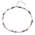 Náramok na členok prírodný Turmalín a perličky, striebro AG925