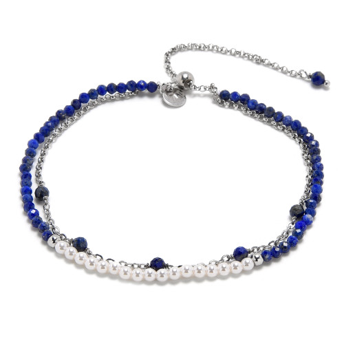 Minerálny náramok prírodný Lapis lasuli a perly, striebro AG925