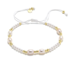 Textilný náramok prírodné perly, striebro AG925