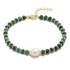 Minerálny náramok prírodný Malachit a perla, striebro AG925