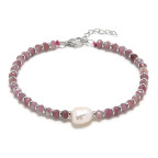 Minerálny náramok prírodný Turmalín a perličky, striebro AG925