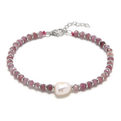 Minerálny náramok prírodný Turmalín a perličky, striebro AG925