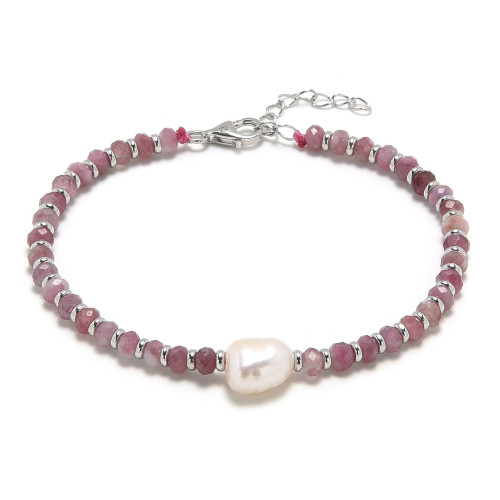 Minerálny náramok prírodný Turmalín a perličky, striebro AG925