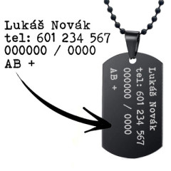 Čierna vojenská známka - dog tag + guličková retiazka