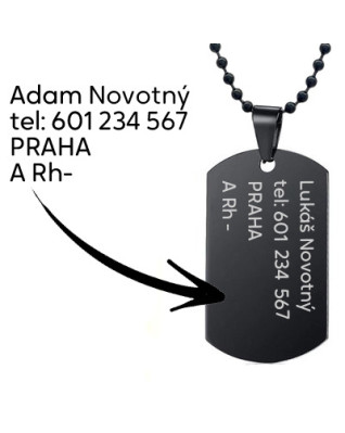 Čierna vojenská známka - dog tag + guličková retiazka