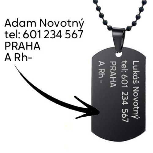 Čierna vojenská známka - dog tag + guličková retiazka