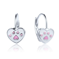 Strieborné dievčenské náušnice srdiečka s tlapičkou