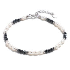 Minerálny náramok prírodný Hematit a perly, striebro AG925