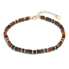 Minerálny náramok prírodný Tigrie oko + Čierny achát, striebro AG925