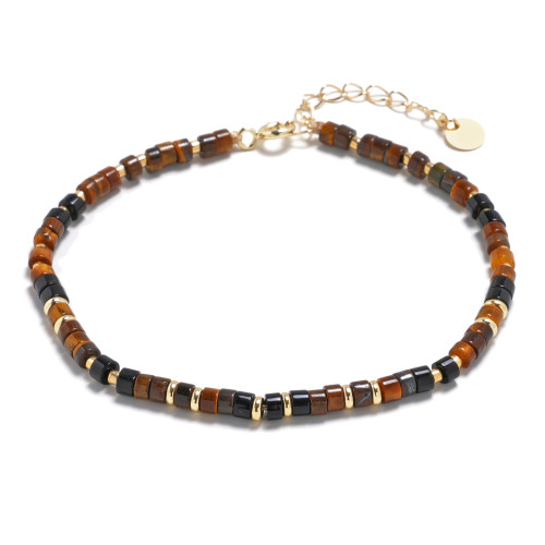 Minerálny náramok prírodný Tigrie oko + Čierny achát, striebro AG925