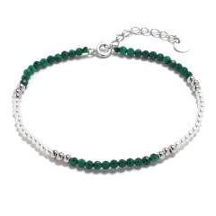 Minerálny náramok prírodný Malachit a perličky, striebro AG925