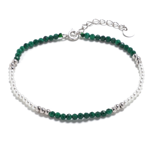 Minerálny náramok prírodný Malachit a perličky, striebro AG925