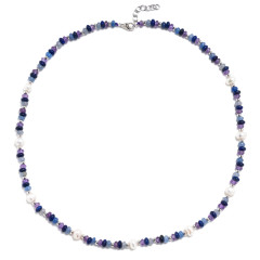 Minerálny náhrdelník prírodný Ametyst, Lapis lasuli, Aventurín a perly, striebro AG925