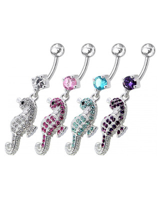 Strieborný piercing do pupku - morský koník