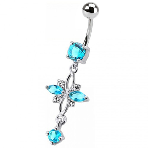 Strieborný piercing do pupku - kvietka