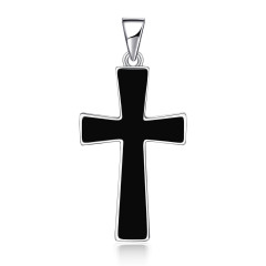 Väčší strieborný prívesok kríž s čiernym smaltom