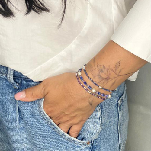 Minerálny náramok prírodný Sodalit a perly, striebro AG925