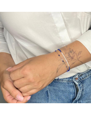 Minerálny náramok prírodný Lapis lasuli a perly, striebro AG925