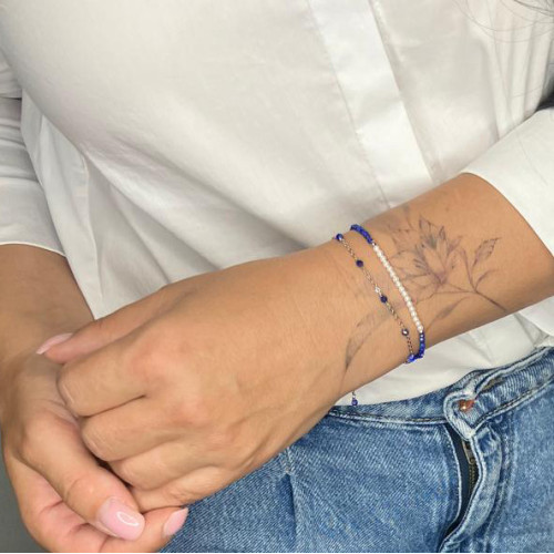 Minerálny náramok prírodný Lapis lasuli a perly, striebro AG925