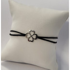 Čierny textilný náramok štvorlístok, Ag 925