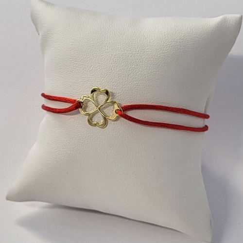 Červený textilný náramok štvorlístok, Ag 925