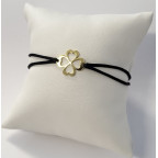 Čierny textilný náramok štvorlístok, Ag 925