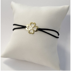 Čierny textilný náramok štvorlístok, Ag 925