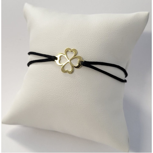 Čierny textilný náramok štvorlístok, Ag 925