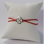 Červený textilný náramok štvorlístok, Ag 925
