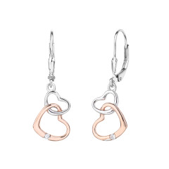 Visiace strieborné náušnice so srdiečkami