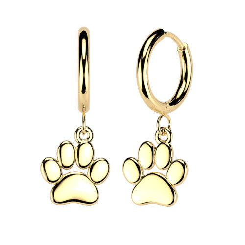 Pozlátené visiace oceľové náušnice psie labky