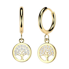 Pozlátené visiace oceľové náušnice strom života