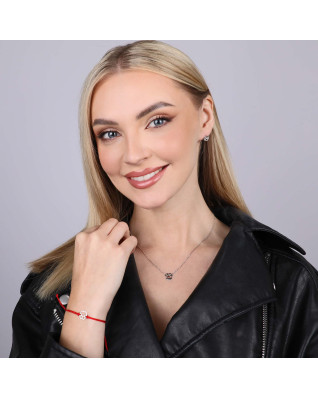 Textilný náramok Kabbalah červený so striebornou labkou