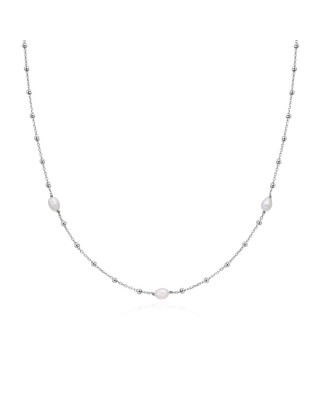 Strieborný náhrdelník s prírodnými perličkami a guličkami