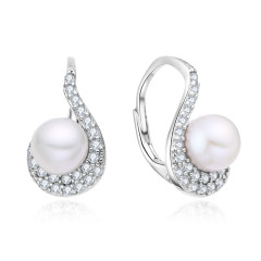 Strieborné perlové náušnice so zirkónmi