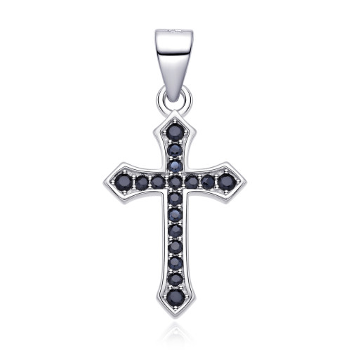 Strieborný prívesok krížik s čiernymi zirkónmi