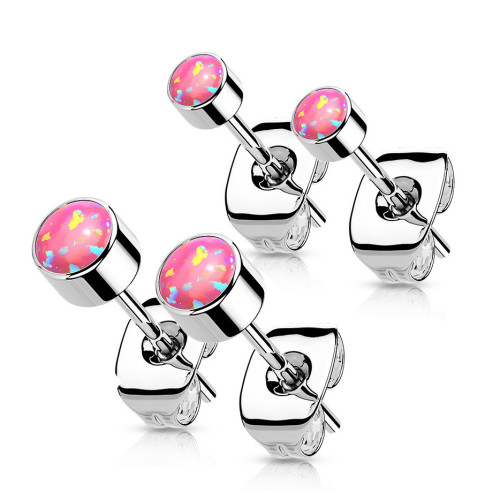 Titánové náušnice s okrúhlym opálom 3 mm