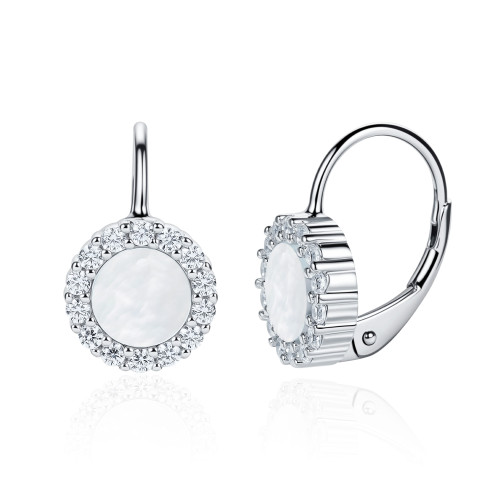 Strieborné dámké náušnice s mliečnymi kameňmi
