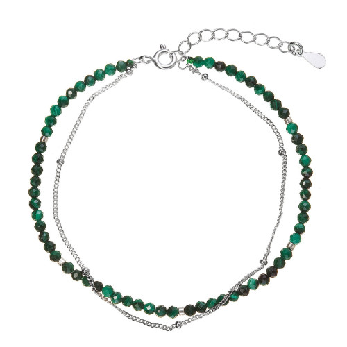 Strieborný dvojitý náramok s malachitmi