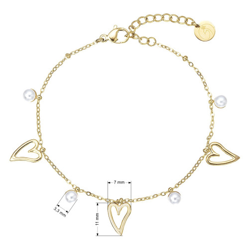Náramok oceľový s perličkami a srdiečkami